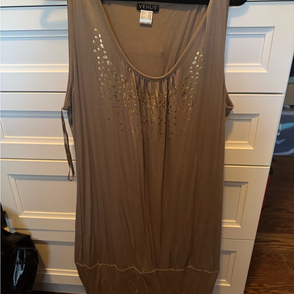 VENUS Tan Dress with Gold Details